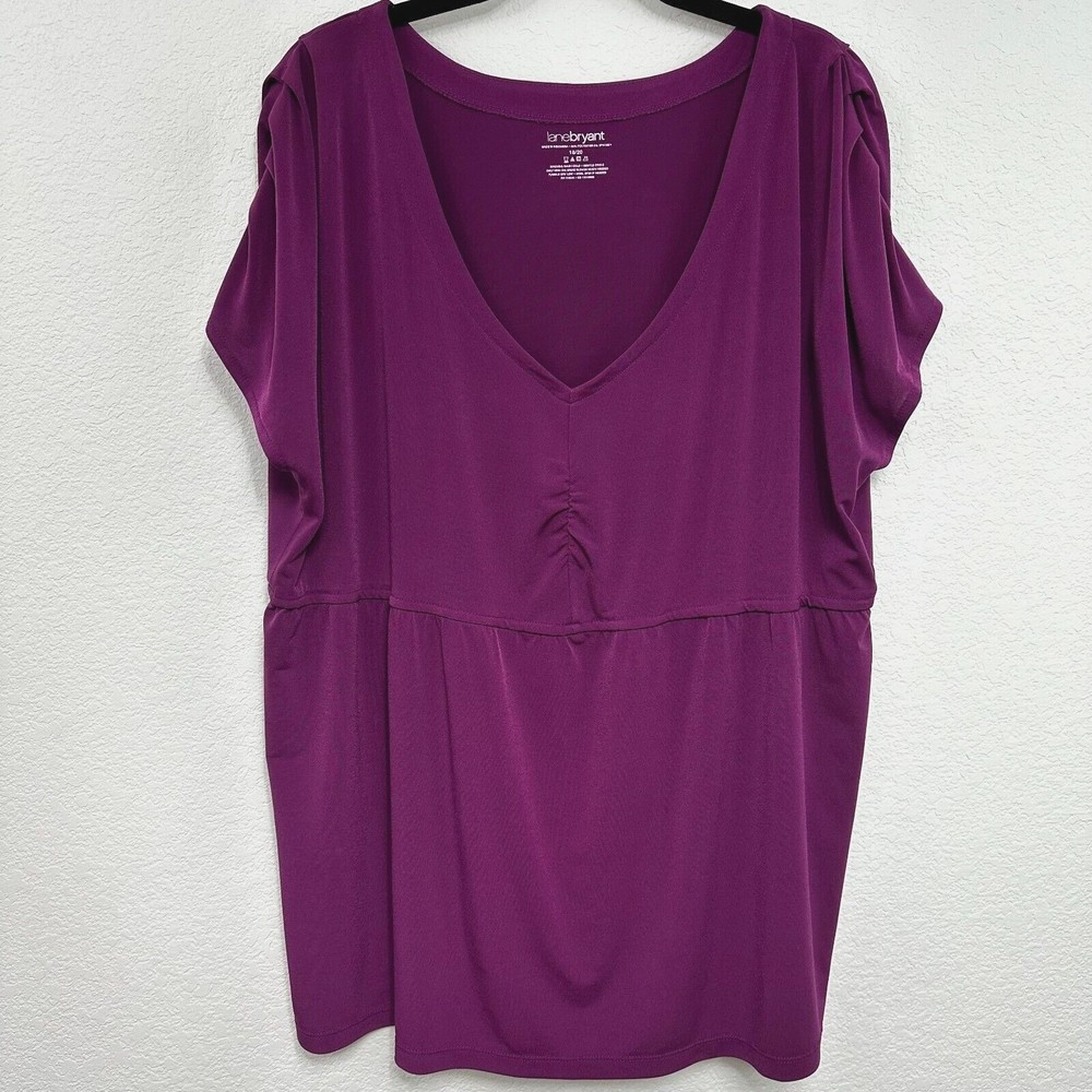 Lane Bryant Blouse Women's 18/20 Career Pleated Stretchy Flutter Sleeves Berry